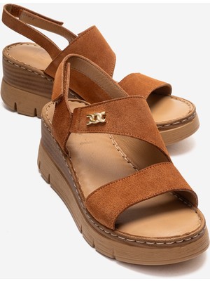 Luvi Sophıe Taba Süet Hakiki Deri Kadın Dolgu Topuklu Sandalet