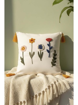 Renkli Kır Çiçekleri Punch Dekoratif Kırlent Kılıfı