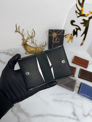Sanat Hakiki Deri Unisex Küçük Kartlık - Kompakt Tasarım Kağıt Para Bölmeli Ince Pull-Up Kartlık