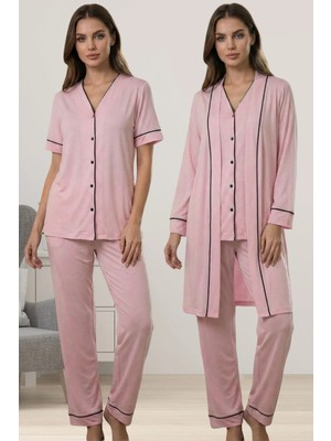 Effortt Rahat Kesim Sabahlıklı Hamile Lohusa Pijama Takımı - Pembe