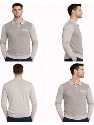 Karaca %50 Yün %50 Akrilik Polo Yaka Nokta Desenli Kazak