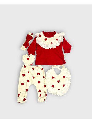 Çayzen Pamuklu 5’li Kalpli Kız Bebek Hastane Çıkışı Seti