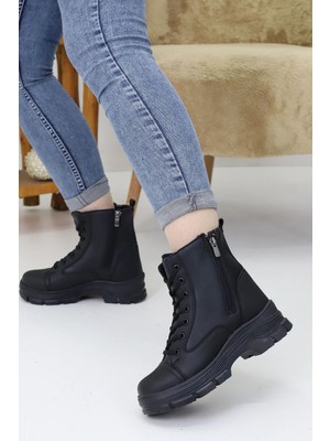 Emax Kadın Bağcıklı Çift Fermuarlı Kalın Taban Postal Bot Kışlık Su Geçirmez 512