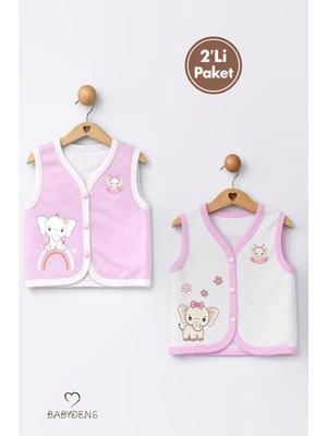 Babyden's 2’li Kız Bebek Yelek Seti ,jakarlı Kalp Desenli,pamuklu,çıtçıtlı Bebek Yeleği Fil Baskılı,mevsimlik