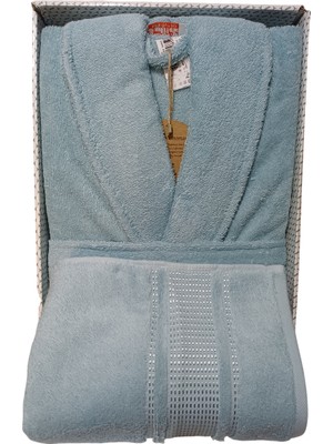 Özdilek Colourist Şalyaka Bornoz + Baş Havlusu - Aqua %100 Pamuk