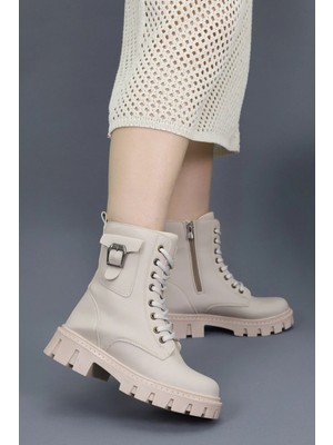 Emax Kadın Bağcıklı Fermuarlı Cepli Tokalı Kalın Taban Postal Bot Kışlık Su Geçirmez 501
