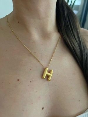 H Harf Kolye Bubble Kadın Altın Kaplama Suya Dayanıklı Kararma Yapmaz Minimal Harfli Kolye