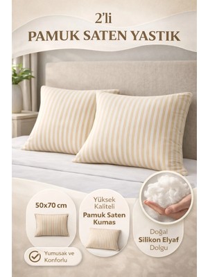 Yüksek Kalite 2’li Saten Yastık Seti – 82 Tel Pamuk Saten & Saf Silikon Dolgu