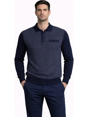 Karaca %50 Yün %50 Akrilik Polo Yaka Nokta Desenli Kazak
