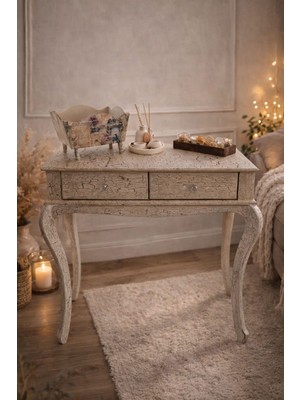 Eskitme Bohem Konsol Masa Ahşap Görünümlü Çekmeceli Vintage Dekoratif Yan Masa