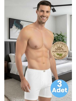 Tezzgelsin Erkek %100 Pamuklu 3'lü Süprem Kumaş Penye Boxer