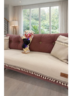 Cottonest Bohem Koltuk Örtüsü Seti | 2 Adet 40X40 Kırlent Kılıfı| Modern & Şık Salon Dekoru