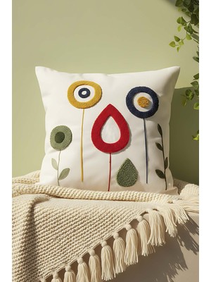 Modern Çiçek Desenli  Punch Dekoratif Kırlent Kılıfı