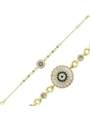 Özcömert Silver ​gümüş Gold Baget Taşlı Nazar Bayan Bileklik