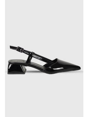 Modezya Vanessa Siyah Rugan Arka Toka Sivri Burun Topuklu Ayakkabı