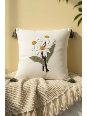 Bohem Papatya Dalı Punch Dekoratif Kırlent Kılıfı