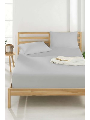 Açık Gri Çift Kişilik Pamuklu Düz Çarşaf