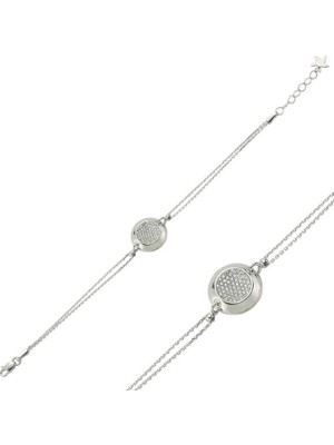 Özcömert Silver Gümüş Beyaz Taşlı Yuvarlak Bayan Bileklik