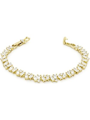 Brezza Lusso Jewelry Zarif Baget Işıltı Tennis Altın Kaplama Kadın Bileklik