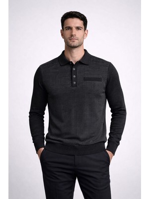 Karaca %50 Yün %50 Akrilik Polo Yaka Nokta Desenli Kazak
