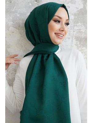 inStyle Ariva G Desen Jakarlı Pamuklu Şal - Petrol Yeşili