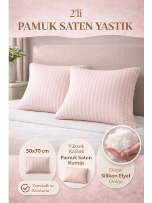Yüksek Kalite 2’li Saten Yastık Seti – 82 Tel Pamuk Saten & Saf Silikon Dolgu