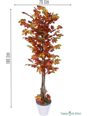 Yapay Çiçek Sitesi Dekoratif Saksıda 3 Gövdeli Yapay Çınar Ağacı Yeşil-Kızıl 180 cm