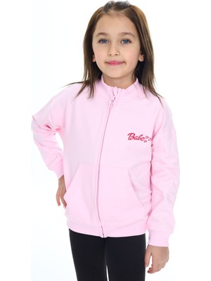 Toontoy Kız Çocuk Lila Dik Yaka Fermuarlı Düşük Omuz Cepli Nakış Baskılı Örme Hırka - 2 Iplik Şardonlu