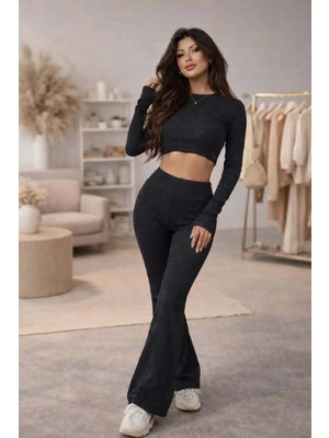 Siyah Fitilli Crop Takım