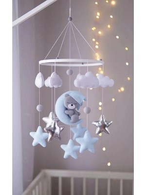 Metfiq (Müziksiz)Ayıcık Gelişim Odaklı Beşik Yanı Keçe Dönence Bebek Çocuk Odası Süsü