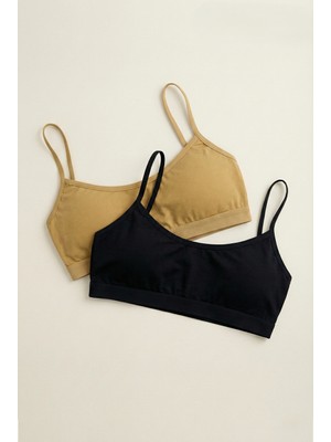 Underwear Bodyway 2 Adet Ip Askılı Pamuklu Çıkarılabilir Pedli Büstiyer Bralet - Sporcu Yarım Atlet