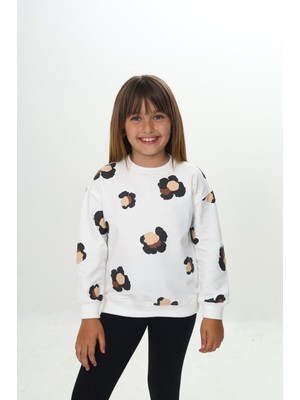 Toontoy Kız Çocuk Relax Fit Bisiklet Yaka Düşük Omuz Baskılı Sweatshirt - 2 Iplik