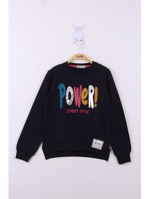 Toontoy Kız Çocuk Relax Fit Bisiklet Yaka Baskılı Yırtmaçlı Sweatshirt - 2 Iplik
