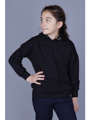Toontoy Kız Çocuk Relax Fit Kapüşonlu Taş Işlemeli Sweatshirt - 2 Iplik