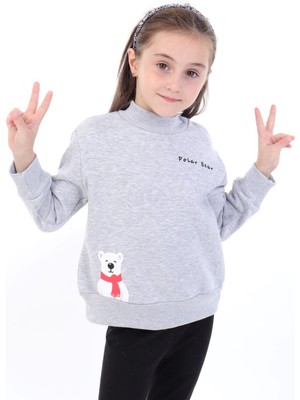 Toontoy Kız Çocuk Baskılı Relax Fit Dik Yaka Düşük Omuz Sweatshirt - Sol Omuz Çıtçıtlı