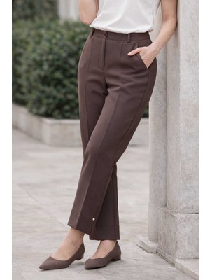 Lale Butik Kadın Bilek Boy Kumaş Pantolon 01 Koyu Vizon