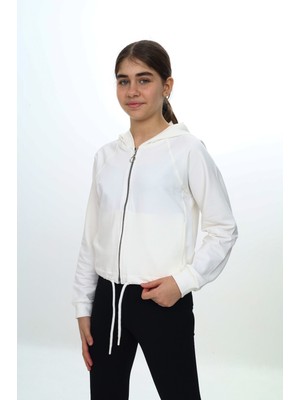  Toontoy Kız Çocuk  Kapüşonlu Fermuarlı Reglan Kol Örme Hırka - Beli Ayarlanabilir Kordonlu & 2 Iplik