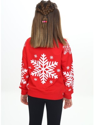 Toontoy Kız Çocuk Relax Fit Bisiklet Yaka Düşük Omuz Baskılı Sweatshirt - 2 Iplik