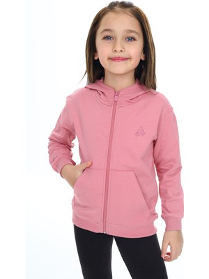 Toontoy Kız Çocuk Kapüşonlu Fermuarlı Cepli Düşük Omuz Nakış Baskılı Örme Hırka - 2 Iplik