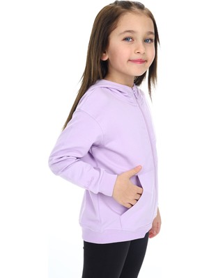 Toontoy Kız Çocuk Kapüşonlu Fermuarlı Cepli Düşük Omuz Nakış Baskılı Örme Hırka - 2 Iplik