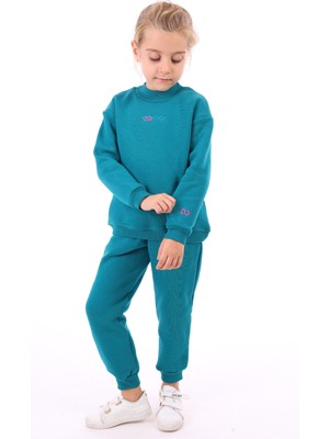 Toontoy Kız Çocuk Relax Fit Bisiklet Yaka Hafif Düşük Omuz Nakış Baskılı Sweatshirt - 3 Iplik Şardonlu