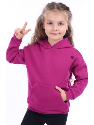 Toontoy Kız Çocuk Oversize Kapüşonlu Cepli Düşük Omuz Baskılı Sweatshirt - 3 Iplik Şardonlu