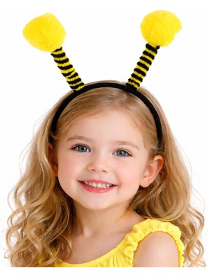 Sarı Siyah Arı Antenli Taç - Çocuk Arı Tacı Mega Ponponlu - Lisinya