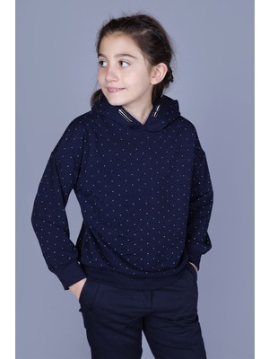 Toontoy Kız Çocuk Relax Fit Kapüşonlu Taş Işlemeli Sweatshirt - 2 Iplik