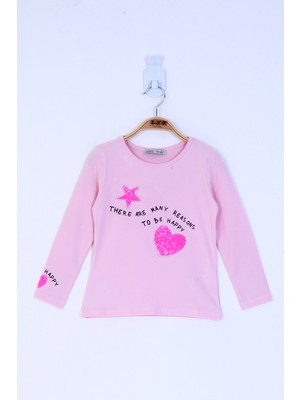 Toontoy Kız Çocuk Relax Fit Bisiklet Yaka Baskılı Pul Işlemeli Sweatshirt - 31/1 Penye
