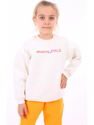 Toontoy Kız Çocuk Oversize Bisiklet Yaka Büzgülü Balon Kollu Baskılı Sweatshirt - 3 Iplik Şardonlu