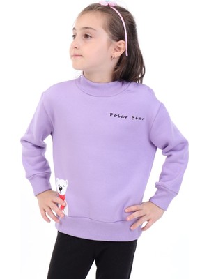 Toontoy Kız Çocuk Baskılı Relax Fit Dik Yaka Düşük Omuz Sweatshirt - Sol Omuz Çıtçıtlı