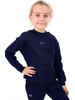 Toontoy Kız Çocuk Relax Fit Bisiklet Yaka Hafif Düşük Omuz Nakış Baskılı Sweatshirt - 3 Iplik Şardonlu