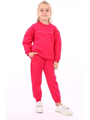 Toontoy Kız Çocuk Oversize Bisiklet Yaka Büzgülü Balon Kollu Baskılı Sweatshirt - 3 Iplik Şardonlu