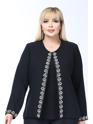 Ladies First Büyük Beden 4035 Siyah Ceket+Bluz Takım